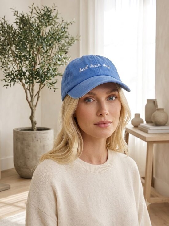 David and Young Accessories - David & Young Blue "Bad Hair Day" Embroidered Dad Hat Baseball Cap OS